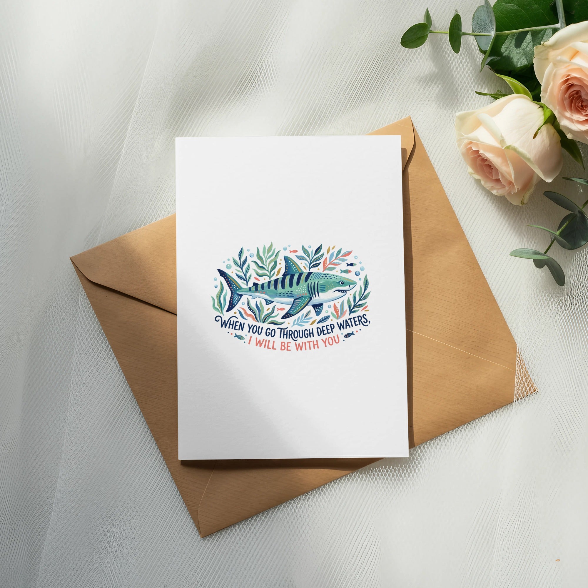 Deep Waters Shark Quote Digital Art Print, Inspirational Ocean Decor, Comforting Christian Scripture, Marine Life Downloadable.