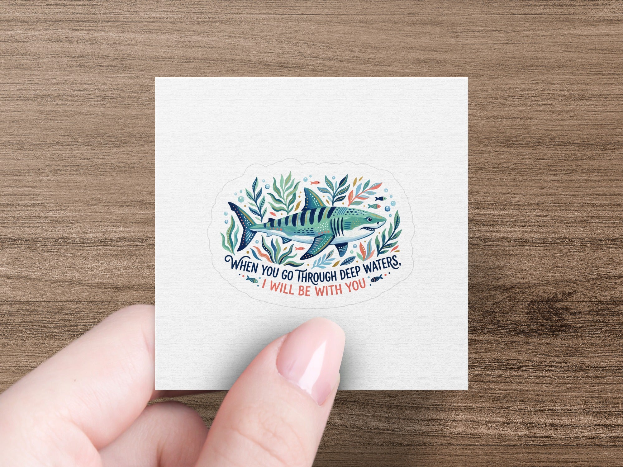Deep Waters Shark Quote Digital Art Print, Inspirational Ocean Decor, Comforting Christian Scripture, Marine Life Downloadable.