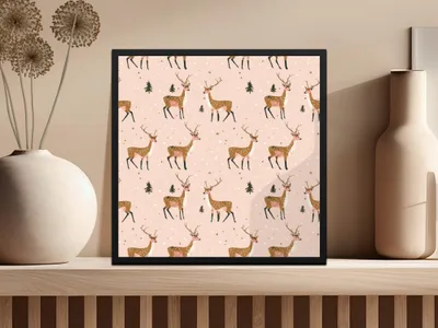 Deer Digital Paper, Seamless Pattern, Christmas Design, Pink Background, Winter Animals, Holiday Digital Download, Deer Illustration