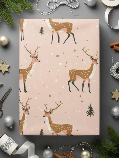 Deer Digital Paper, Seamless Pattern, Christmas Design, Pink Background, Winter Animals, Holiday Digital Download, Deer Illustration