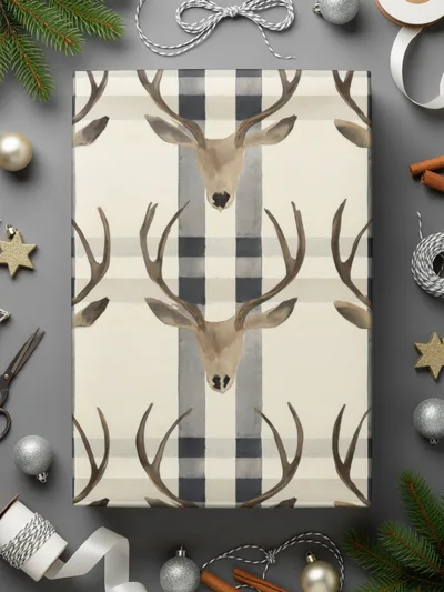 Deer Head Plaid Digital Paper, Seamless Pattern JPEG, Buffalo Check Pattern, Rustic Design, Woodland Pattern, Printable Fabric, Digital
