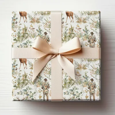 Deer Hunter Among Greenery and Flowers Pattern Digital