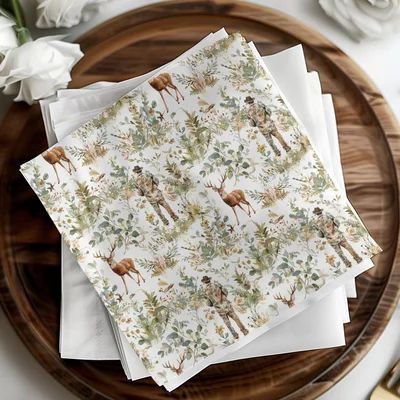 Deer Hunter Among Greenery and Flowers Pattern Digital