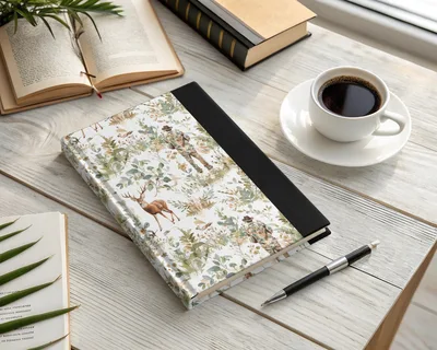 Deer Hunter Among Greenery and Flowers Pattern Digital