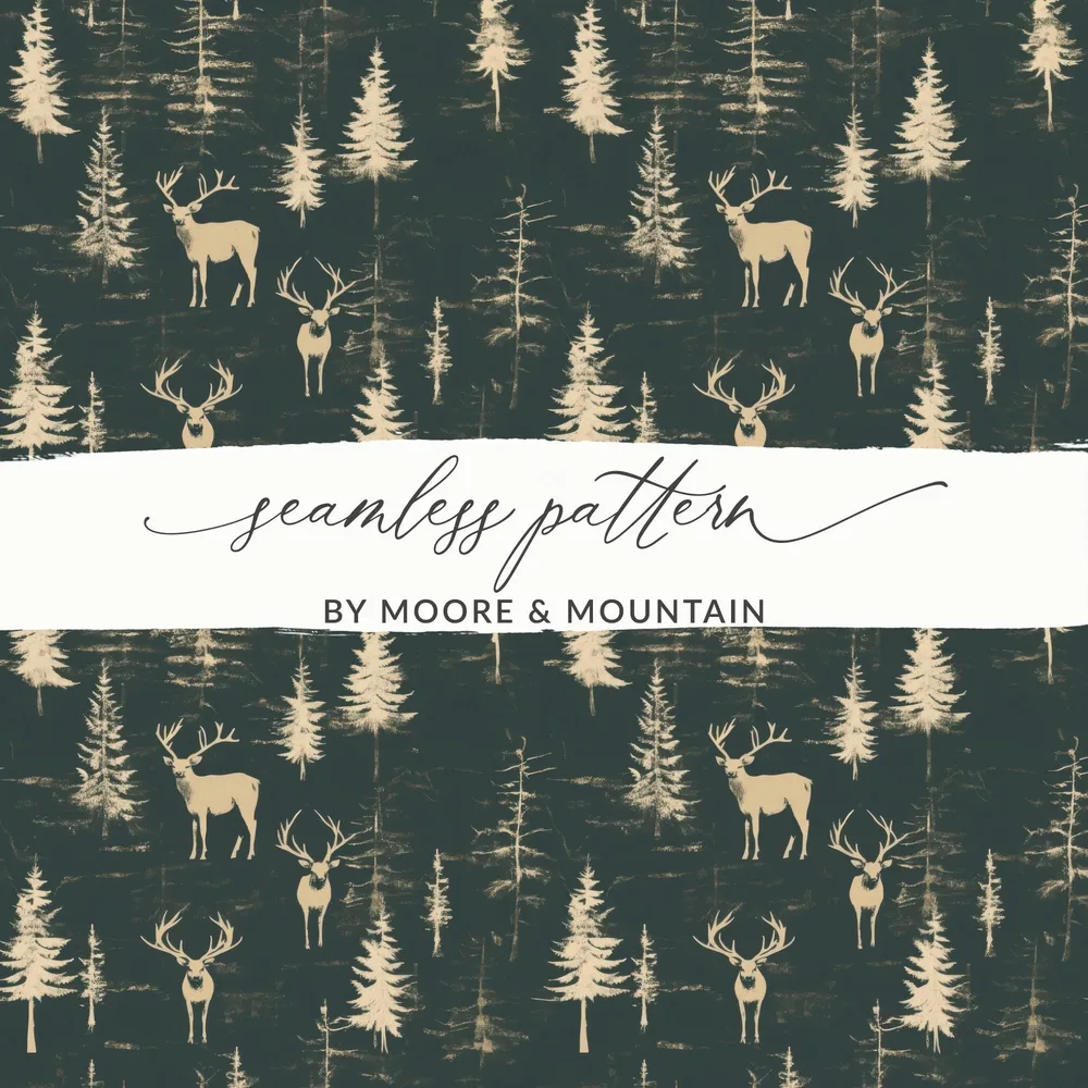 Deer In Forest Trees Pattern Seamless Background Digital