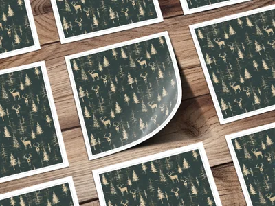 Deer In Forest Trees Pattern Seamless Background Digital