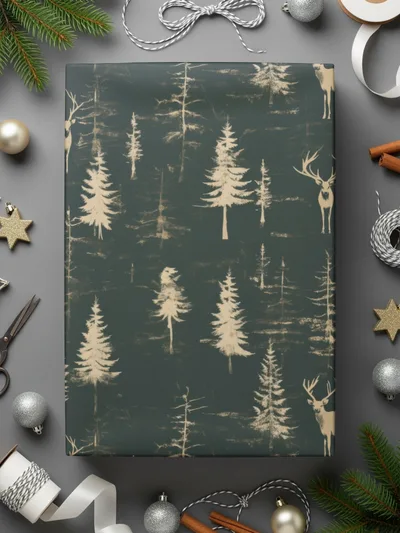 Deer In Forest Trees Pattern Seamless Background Digital