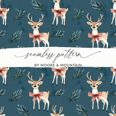 Deer Seamless Pattern, Christmas Digital Paper, Winter Holiday Design, Festive Background, Scrapbook Paper, Cute Reindeer Pattern, 12x12