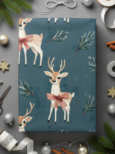 Deer Seamless Pattern, Christmas Digital Paper, Winter Holiday Design, Festive Background, Scrapbook Paper, Cute Reindeer Pattern, 12x12