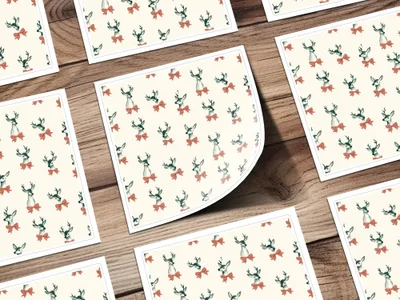 Deer with Bow Digital Paper, Christmas Seamless Pattern, Festive Repeat Pattern, Cute Holiday Pattern, Digital Download for Fabric, Craft