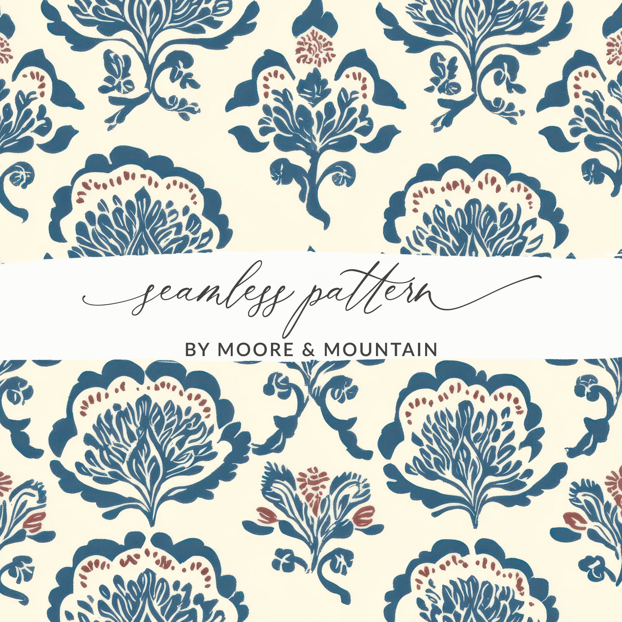 Delicate Indigo Flower Seamless Pattern Background Print