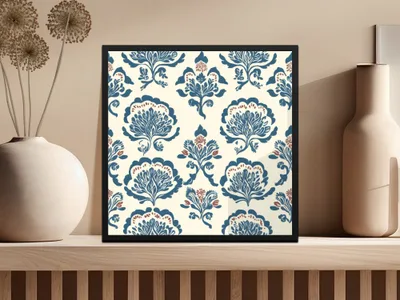 Delicate Indigo Flower Seamless Pattern Background Print