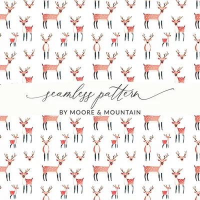 Delightful Reindeer Seamless Pattern Illustration Design Digital, Winter Pattern Seamless Deer