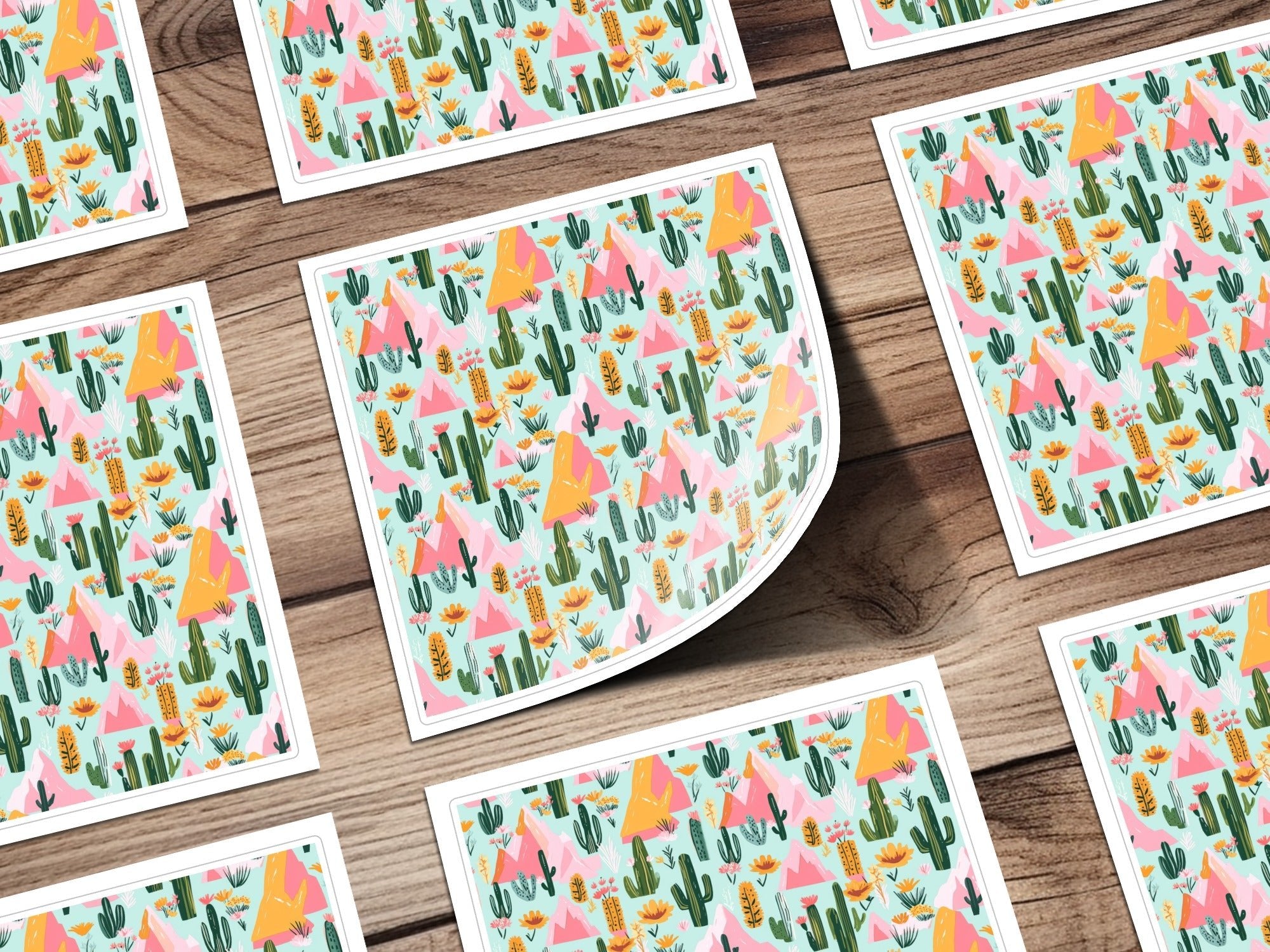 Desert Mountains And Cactus Seamless Pattern For Your Project, Seamless Cactus Texture