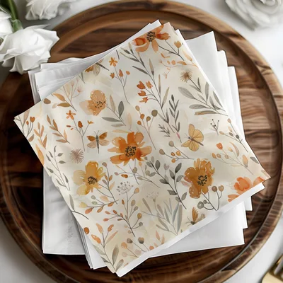 Digital Autumn Floral Pattern, Watercolor Flowers and Insects, Fall Boho Design, Neutral Beige Background, Digital Download