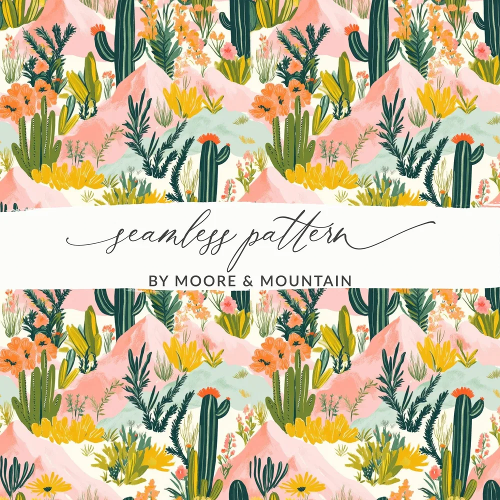 Digital Cactus Pattern, Seamless Desert Design, Floral Landscape, Print on Demand, Digital Paper, Commercial Use, Scrapbook Paper