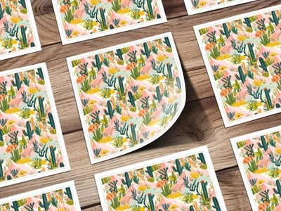 Digital Cactus Pattern, Seamless Desert Design, Floral Landscape, Print on Demand, Digital Paper, Commercial Use, Scrapbook Paper