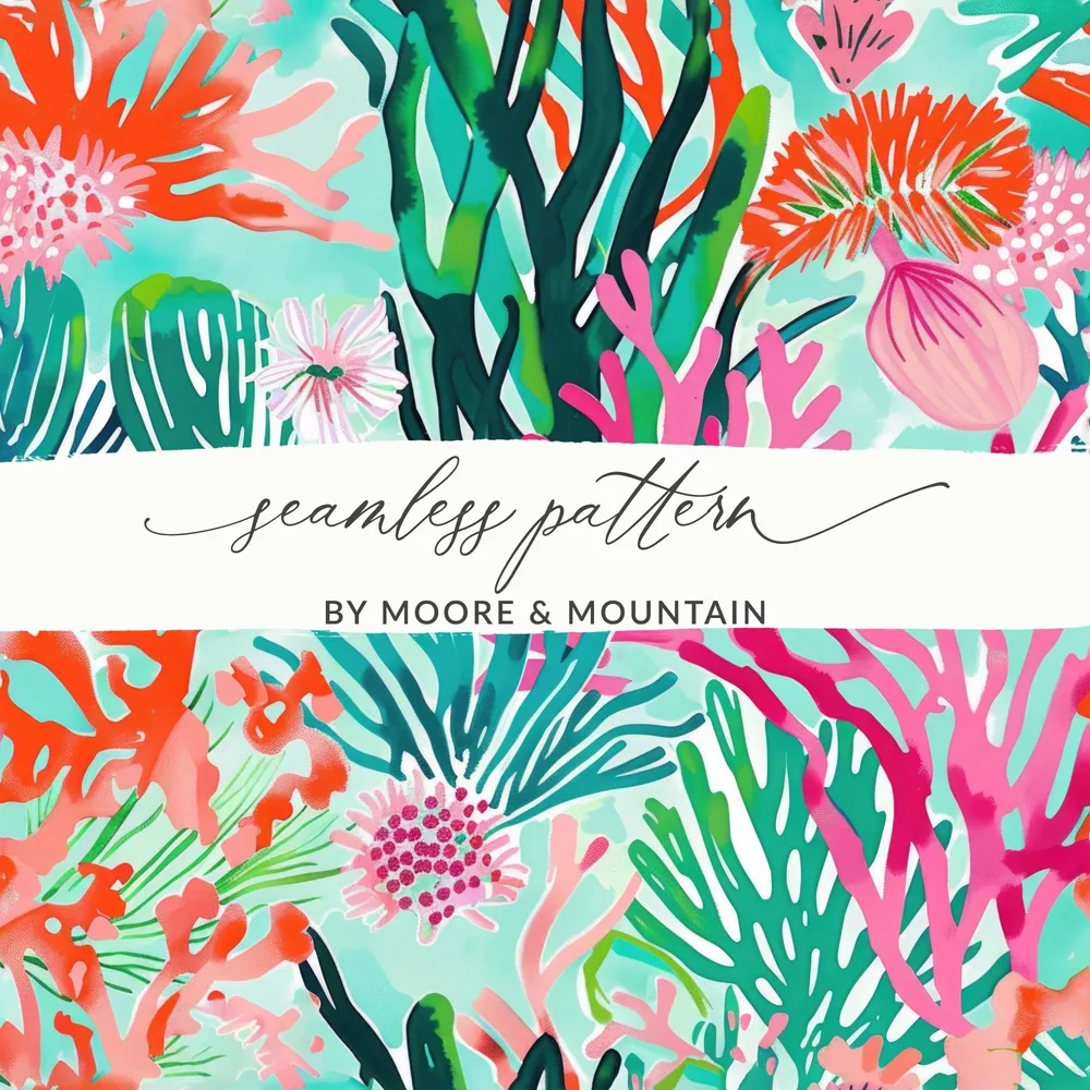 Digital Coral Reef Pattern, Seamless Ocean Background, Vibrant Sea Life, Colorful Marine Art, Scrapbook Paper, Fabric Design, Download