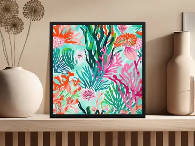 Digital Coral Reef Pattern, Seamless Ocean Background, Vibrant Sea Life, Colorful Marine Art, Scrapbook Paper, Fabric Design, Download