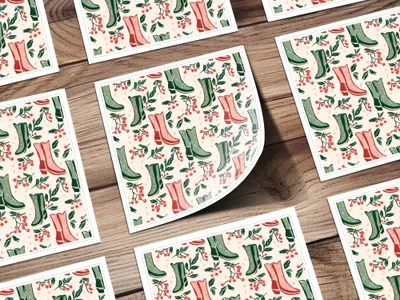 Christmas Cowgirl Boots Seamless Pattern for Commercial Use Red and Green Cowboy Boots