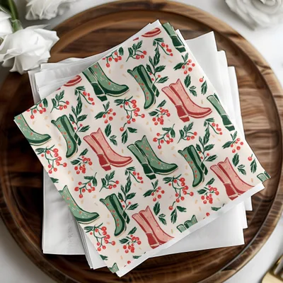 Christmas Cowgirl Boots Seamless Pattern for Commercial Use Red and Green Cowboy Boots