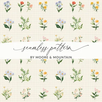 Digital Floral Clipart, Watercolor Flower Illustration, Seamless Pattern Tile, Scrapbook Paper, Digital Paper, Flower Design, Digital