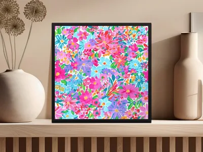 Neon Preppy Floral Seamless Background Trendy Seamless Pattern Ditsy Flowers