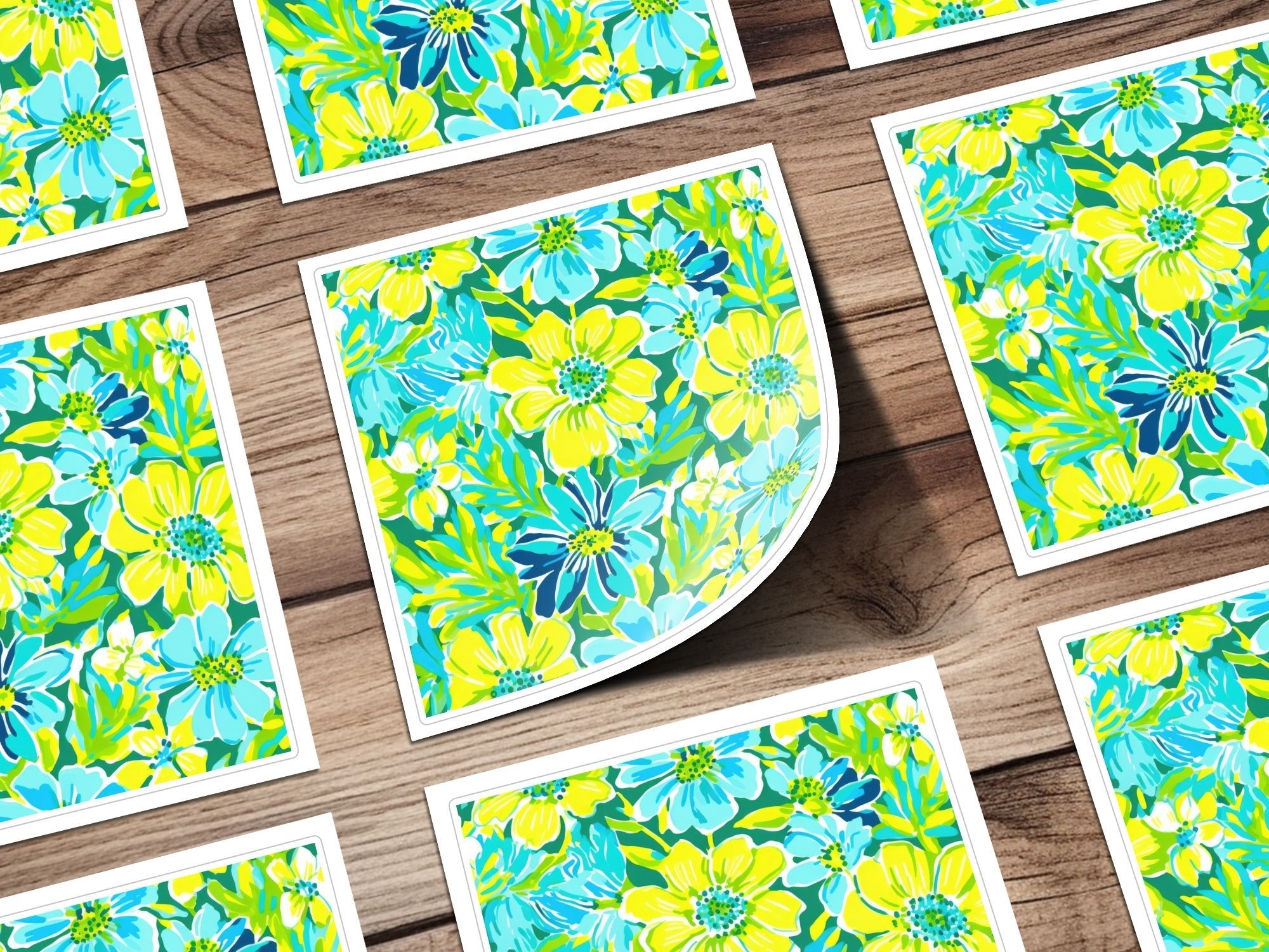 Digital Floral Pattern, Seamless Flower Design, Turquoise Yellow Green, 12x12 JPEG, Digital Paper, Spring Summer Fabric, Scrapbooking