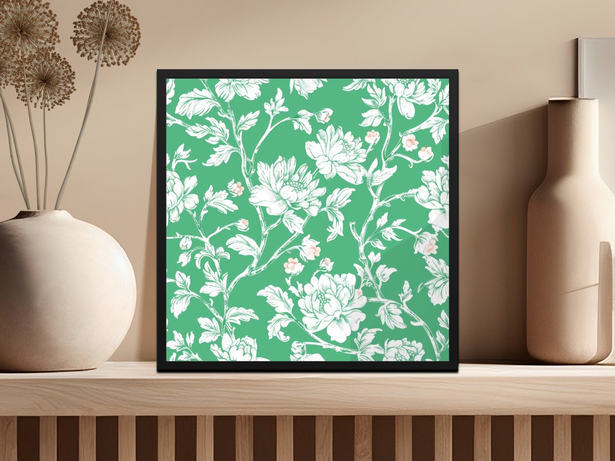 Digital Floral Pattern, Seamless Peony Design, Green and White Wallpaper, Printable Fabric Pattern, Scrapbooking Paper, 2 JPEG Scales