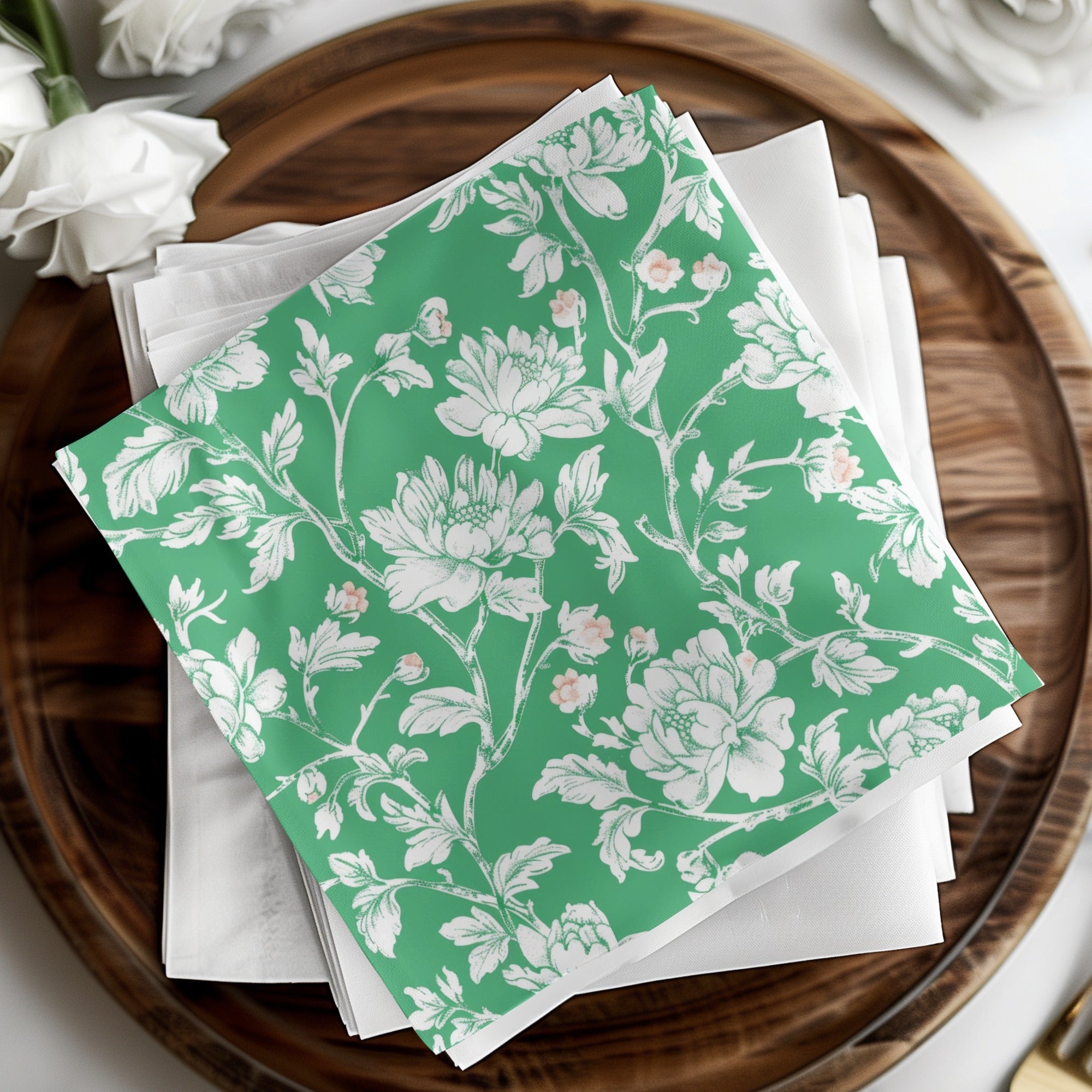 Digital Floral Pattern, Seamless Peony Design, Green and White Wallpaper, Printable Fabric Pattern, Scrapbooking Paper, 2 JPEG Scales