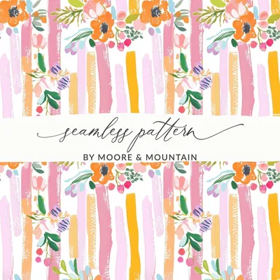 Digital Floral Seamless Pattern, Flower Striped Background, Fabric Design, Digital Paper Pack, Commercial Use, Pastel Color Artwork