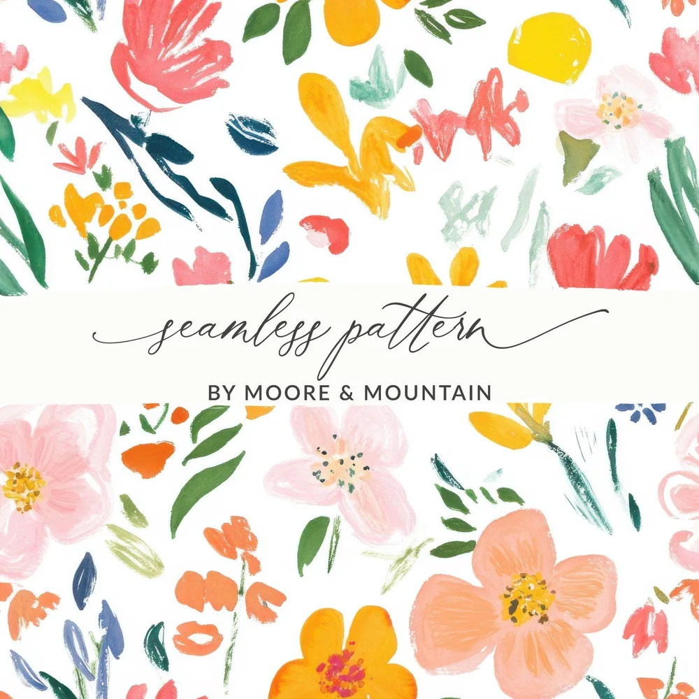 Digital Floral Seamless Pattern, Watercolor Flowers, Repeat Pattern, Fabric Design, Printable Paper, Scrapbooking, Spring Florals