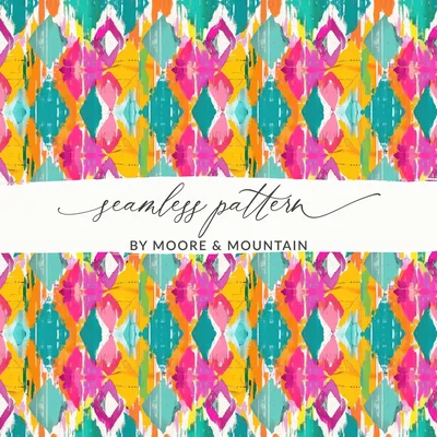 Digital Ikat Seamless Pattern, Colorful Aztec Print, Commercial Use POD, Modern Tribal Wallpaper, Bohemian Fabric Repeat