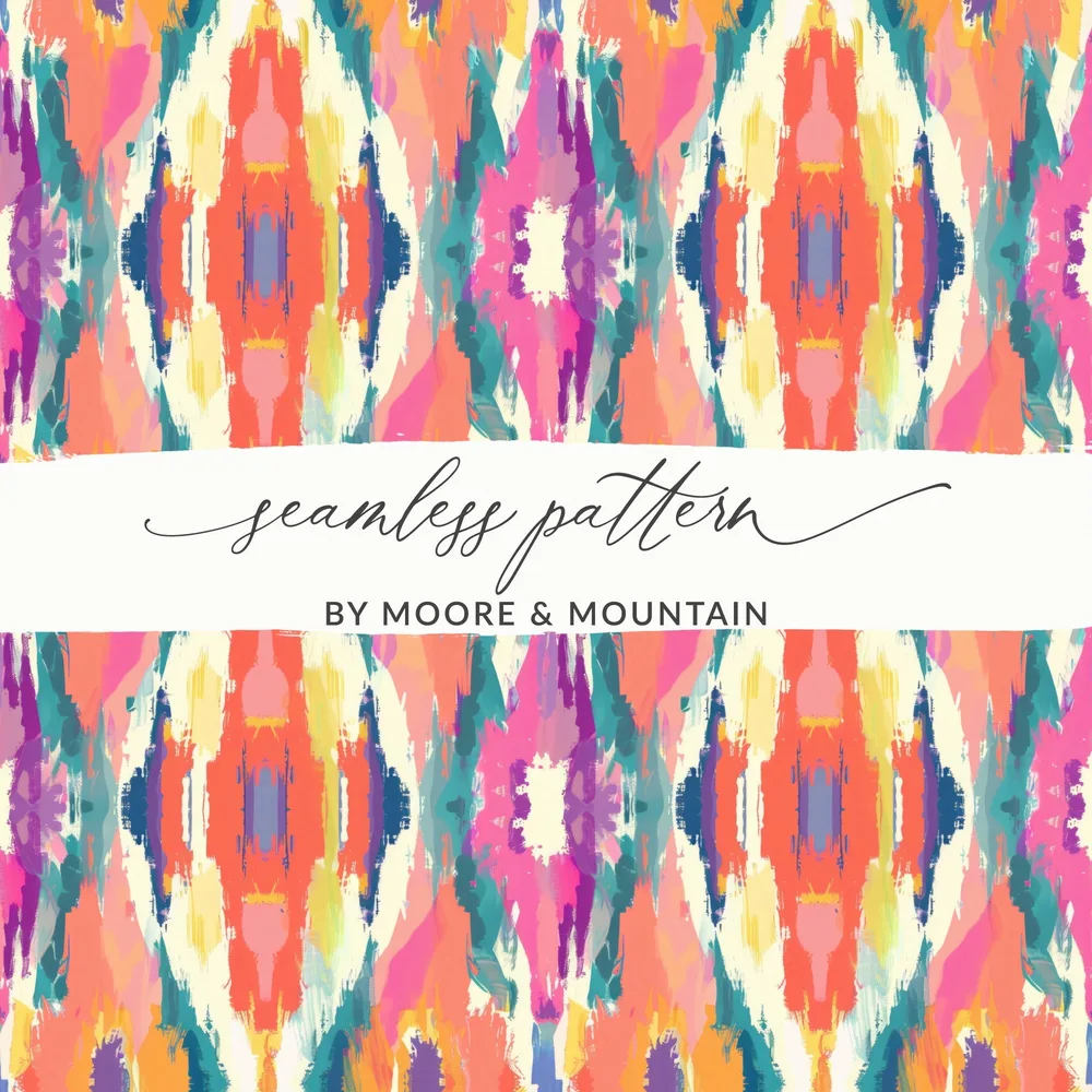 Digital Ikat Seamless Pattern, Modern Tribal Pattern, Colorful Boho Print, Commercial Use POD, Vibrant Ethnic Digital Repeat, JPG