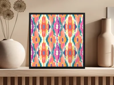 Digital Ikat Seamless Pattern, Modern Tribal Pattern, Colorful Boho Print, Commercial Use POD, Vibrant Ethnic Digital Repeat, JPG
