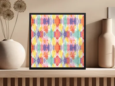 Digital Ikat Seamless Pattern, Modern Tribal Print, Commercial Use POD, Boho Fabric Design, Saturated Summer, Vibrant Ethnic Repeat
