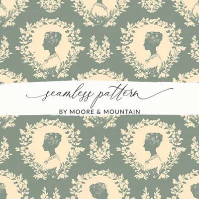 Digital Lady Cameo Floral Pattern, Seamless Floral Repeat Pattern, JPEG Files, Botanical Design, Feminine Pattern, Digital Paper Download