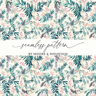Digital Seamless Pattern, Foliage Design, Floral Digital Paper, Watercolor Pattern, Berries Pattern, Fabric Design, Scrapbooking Paper