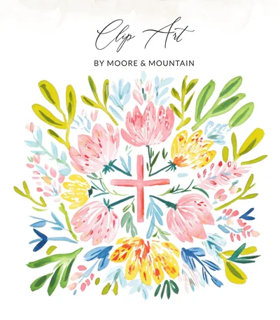 Digital Watercolor Floral Cross Art Print, Christian Faith Wall Decor, Easter Religious Print, Instant Download Spring Bouquet Art