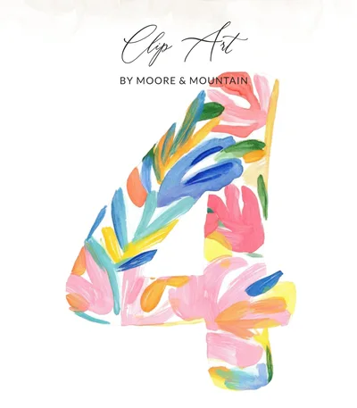 Digital Watercolor Number 4 Clipart, Preppy Tropical Illustration, Vibrant Pastel PNG, Bright Girly Art, Rainbow Painted Design, Y2K