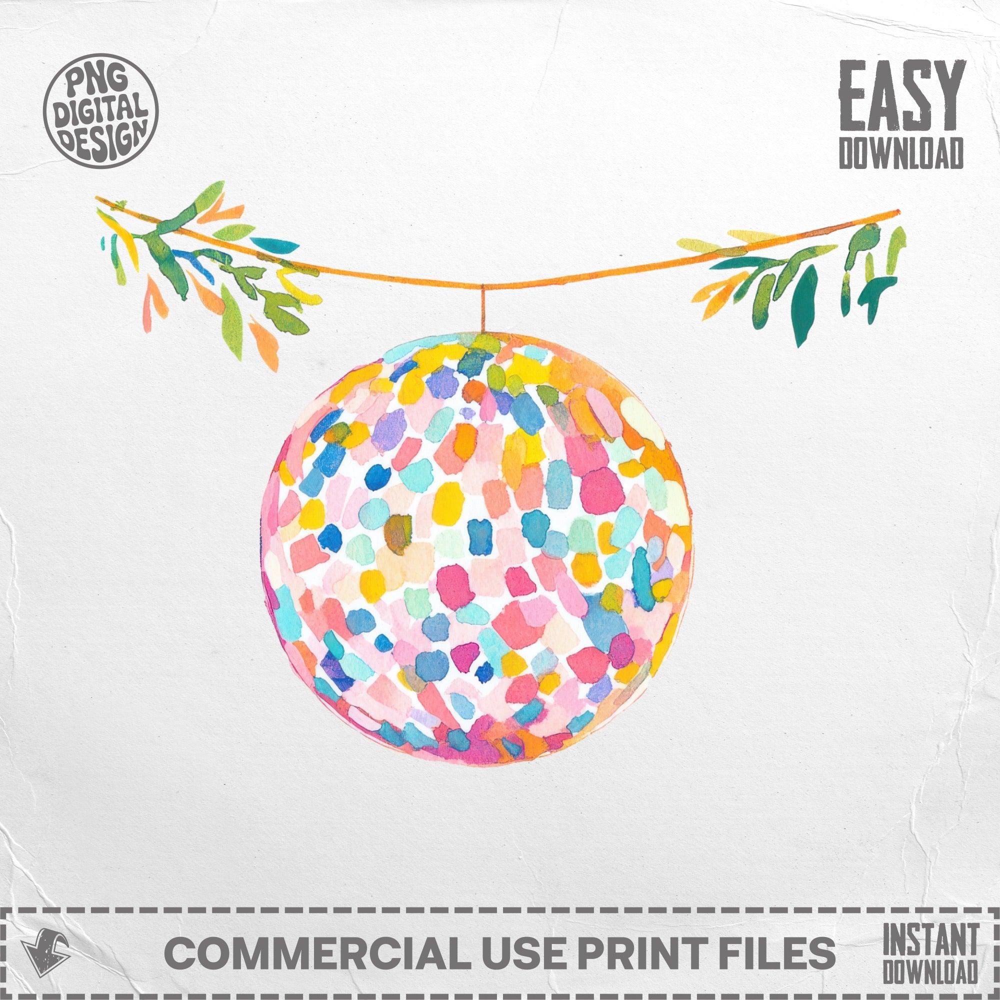 Disco Ball Clipart, Rainbow Dots PNG, Vibrant Pastel SVG, Retro 90s Graphic, Holographic Sparkle Design, Trendy Girly Art, Printable File