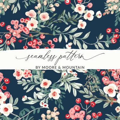 Ditsy Christmas Foliage Blush and Dark Seamless Pattern Digital
