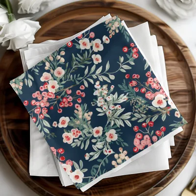 Ditsy Christmas Foliage Blush and Dark Seamless Pattern Digital