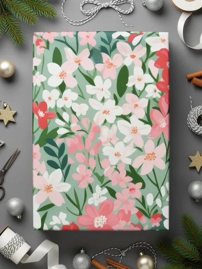 Ditsy Christmas Foliage Blush Pink Floral Seamless Pattern