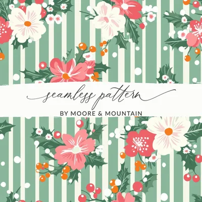 Ditsy Christmas Rose Pattern, Holiday Fabric Design, Red Pink White Flowers, Festive Digital Background, Seamless Holiday Floral