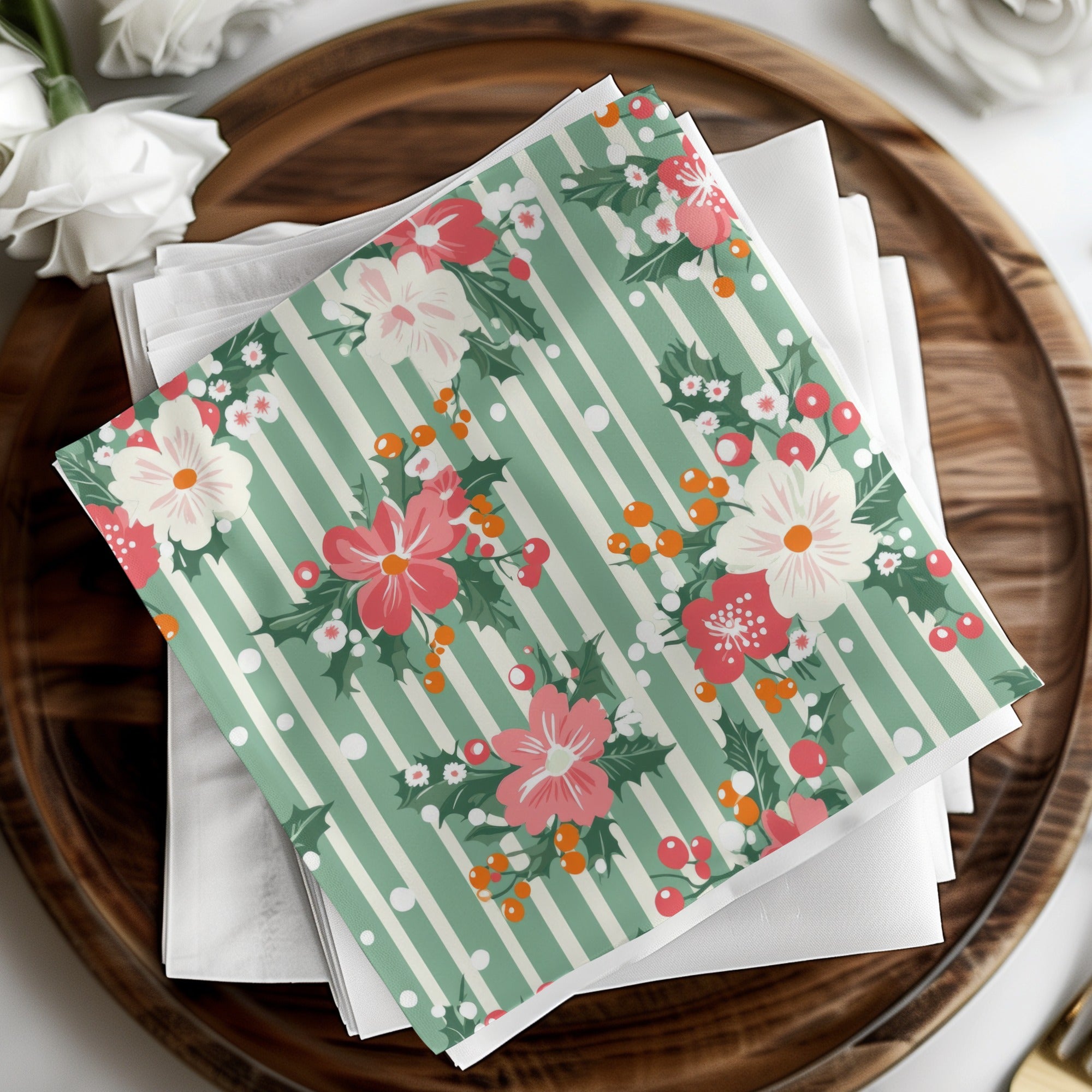 Ditsy Christmas Rose Pattern, Holiday Fabric Design, Red Pink White Flowers, Festive Digital Background, Seamless Holiday Floral