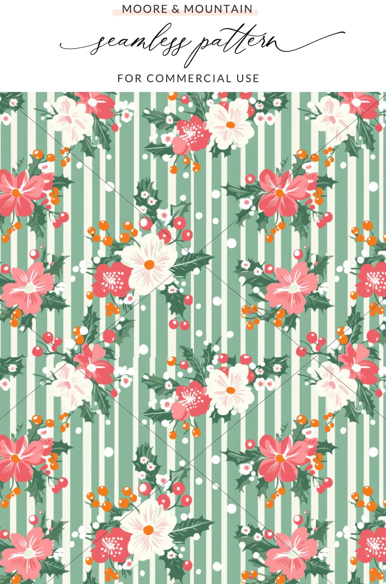 Ditsy Christmas Rose Pattern, Holiday Fabric Design, Red Pink White Flowers, Festive Digital Background, Seamless Holiday Floral
