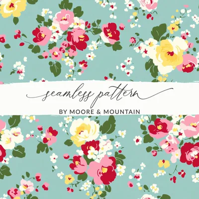 Ditsy Christmas Rose Pattern, Seamless Holiday Floral, Vintage Christmas Print, Winter Floral Repeat Digital Paper, Holiday Fabric Design