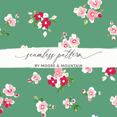 Ditsy Christmas Seamless Pattern, Holiday Floral Pattern, Red White Flowers, Festive Floral Repeat, Vintage Christmas Print Digital