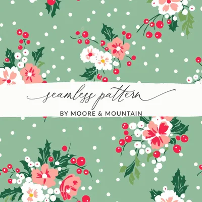 Ditsy Ditsy Seamless Christmas Pattern, Festive Floral Repeat, Christmas Digital Paper, Holiday Scrapbook Paper, Winter Floral Repeat